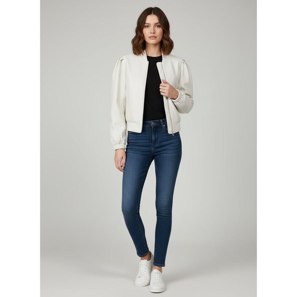 House Of Harlow 1960 Woman's Sz S White Vegan Leather Bomber Jacket NWT